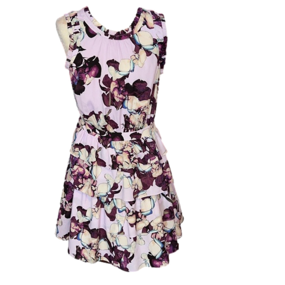 Banana Republic Andre Lilac Purple Floral Tiered Ruffle High Mock Neck Dress 8
